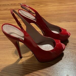 Gucci Red Peep Toe Patent Leather Heels Size 39‎ Vintage Designer Luxury